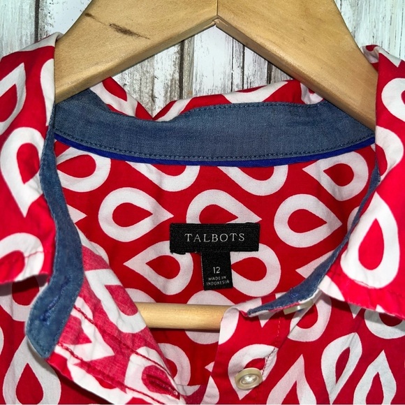 Talbots Red Geometric Cotton Button Down - Picture 5 of 5